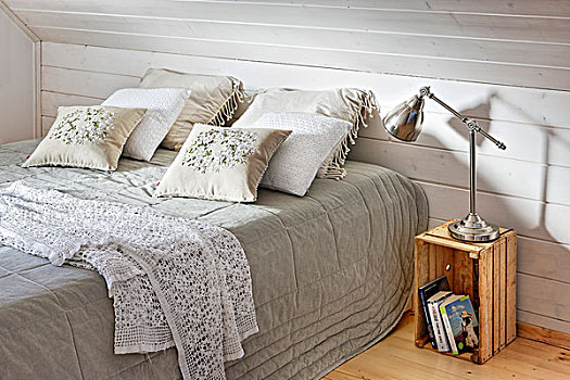 床,木质,床头柜,倾斜,天花板