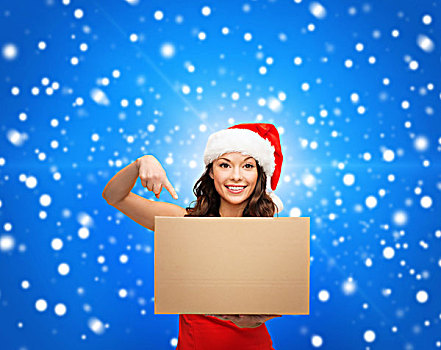 圣诞节,圣诞,冬天,高兴,概念,微笑,女人,圣诞老人,帽子,包裹,盒子