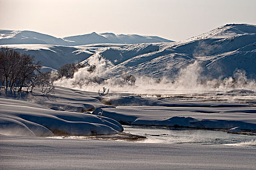 蒸汽,河,冬天,堪察加半岛,俄罗斯