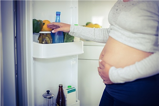 孕妇,腹部,胡椒,电冰箱