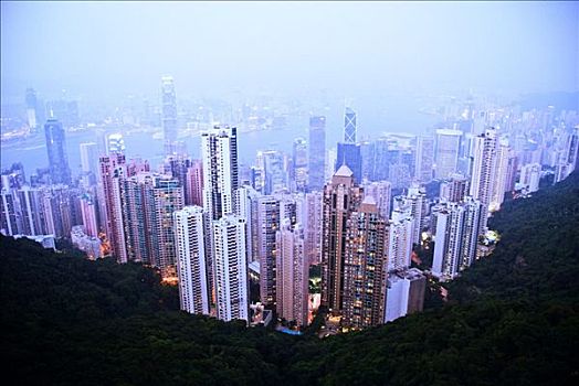 香港,中心,城市,九龙,黄昏,顶峰