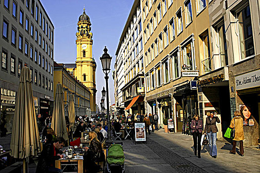 街边咖啡,剧院,教堂,慕尼黑,上巴伐利亚,德国,欧洲
