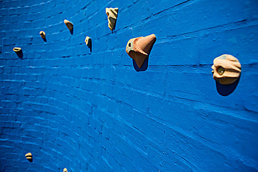 全画幅,蓝色,攀缘墙,学校