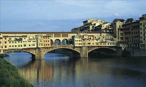 桥,上方,阿尔诺河,维奇奥桥,佛罗伦萨,托斯卡纳,意大利,欧洲,世界遗产