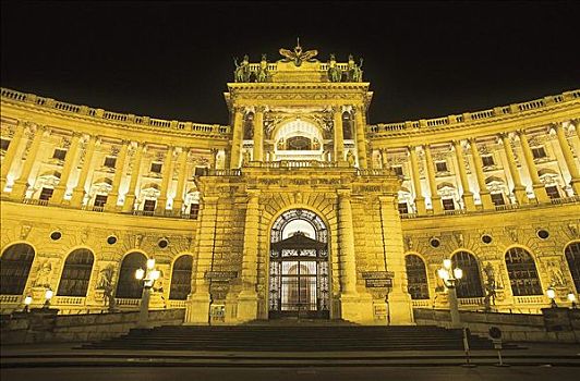 霍夫堡,剧院,光亮,夜晚,维也纳,欧洲