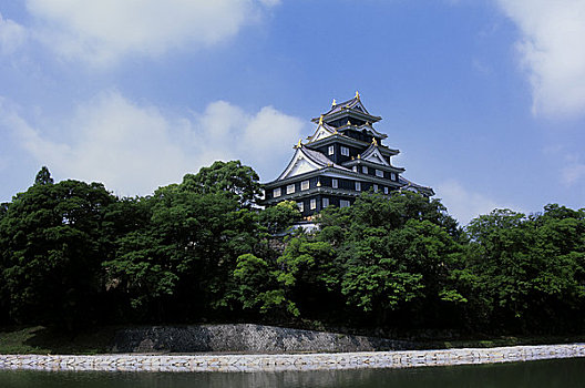 日本,冈山,城堡,护城河