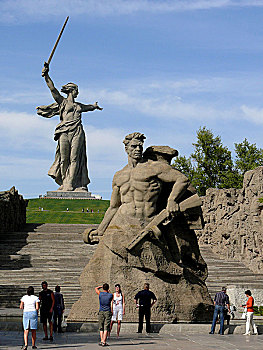 俄罗斯,山,纪念建筑,战斗,斯大林格勒,九月,二月,巨大,雕塑,军人,红色,军队