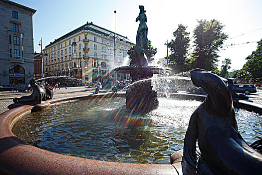 芬兰,赫尔辛基,公园,喷泉,水