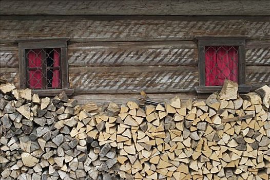 一堆,木头,房子,斯洛文尼亚