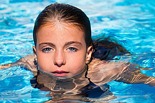蓝眼睛,儿童,女孩,游泳池,脸,水中,表面