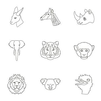 象征,野生动物,食肉动物,宁和,动物,收集,轮廓,风格,矢量,插画