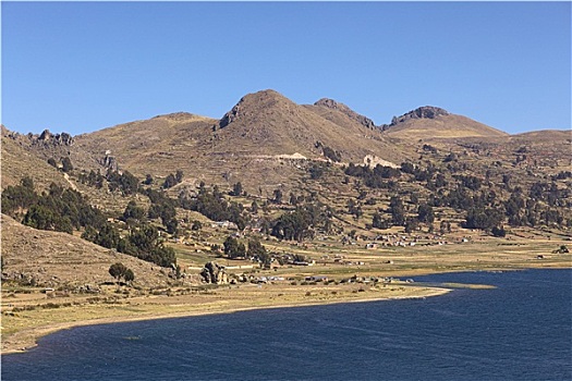 岸边,提提卡卡湖,挨着,科帕卡巴纳,玻利维亚
