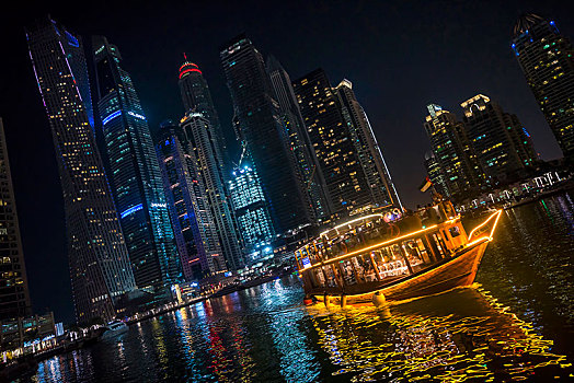 阿拉伯,独桅三角帆船,发光,金色,水,迪拜,码头,阿联酋