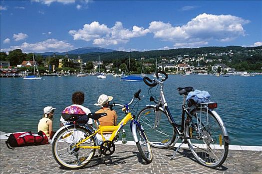骑车,湖,卡林西亚,奥地利,欧洲