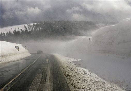 湿,道路,穷,能见度,途中,冬天,矿,山峦,萨克森,德国