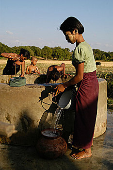 14岁,水,喝,效用,乡村,地区,缅甸