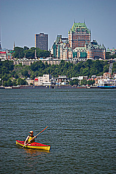 女青年,海上皮划艇,圣劳伦斯,河,靠近,魁北克城,魁北克,加拿大