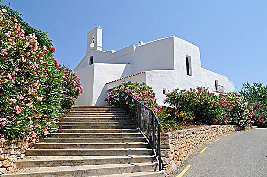 楼梯,教堂,圣洛伦佐,伊比萨岛,巴利阿里群岛,西班牙,欧洲