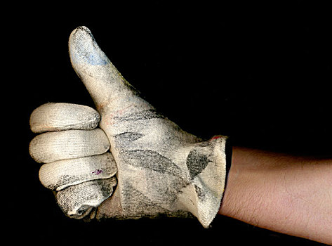 手,脏,白色,手套,制作,竖大拇指,标识,象征