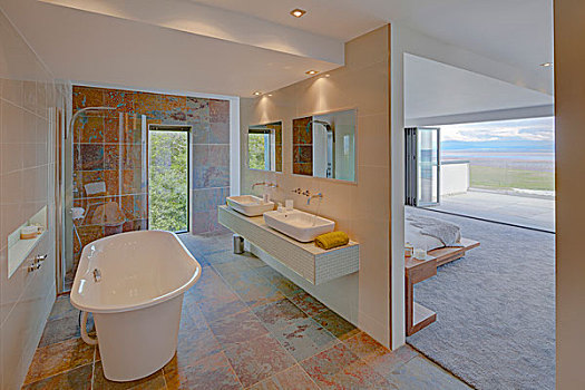 现代,浴室,分开,卧室,边缘,苏格兰