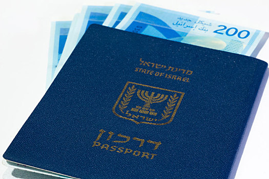 一堆,以色列,钱,钞票,护照