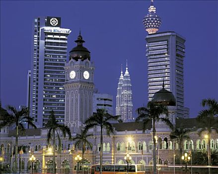 吉隆坡,夜晚,双子塔,佩重纳斯大厦