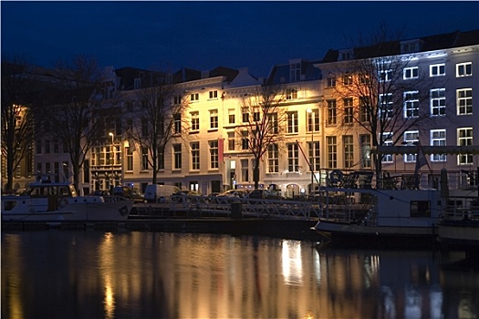 荷兰,运河,房子,鹿特丹,夜晚
