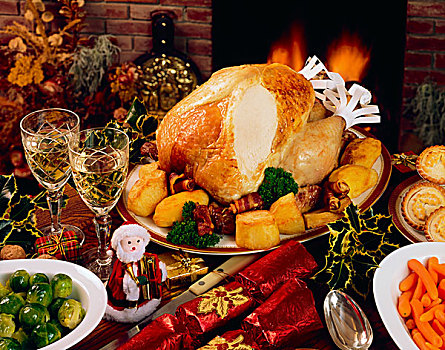圣诞节,火鸡,餐饭,葡萄酒,爱尔兰