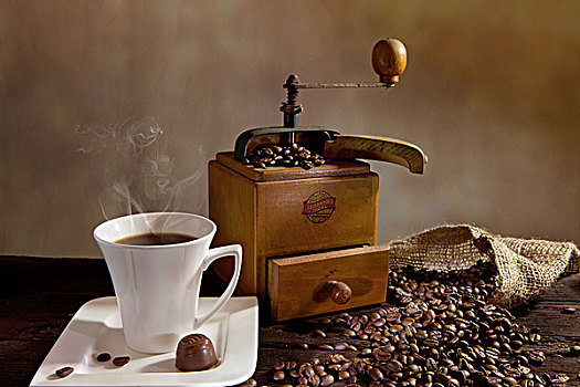 杯子,热,咖啡,咖啡研磨机,咖啡豆