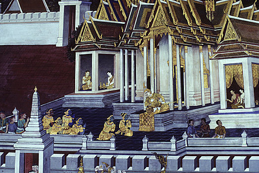 泰国,曼谷,大皇宫,墙壁,壁画,回廊