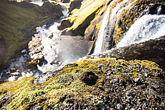 瀑布,茂密,绿色,风景,冰岛