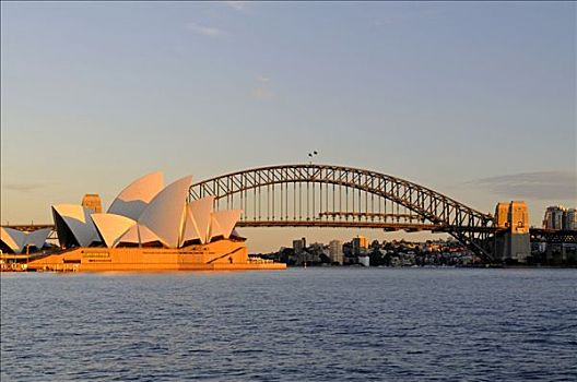 悉尼歌剧院,海港大桥,日出,悉尼,澳大利亚