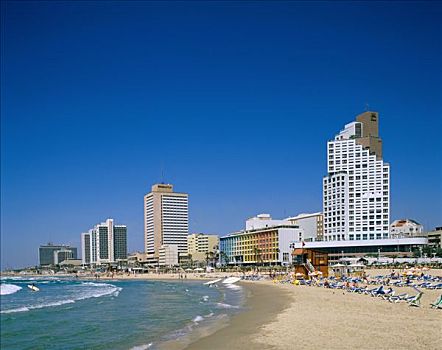 海滩,城市天际线,特拉维夫,海岸,以色列