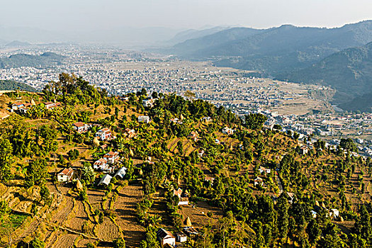 航拍,乡村,波卡拉,山,远景,尼泊尔,亚洲