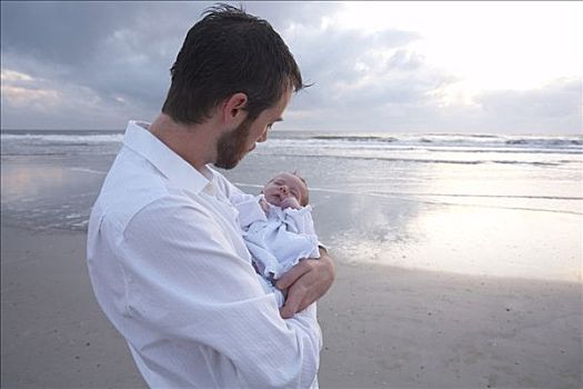 肖像,父亲,婴儿,海滩