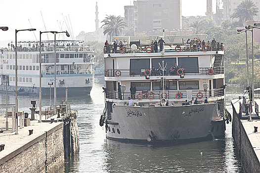 船,举起,锁,尼罗河,埃及
