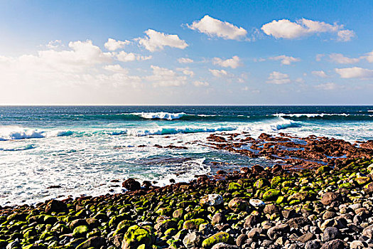 海浪,波浪,碰撞,岩石,海岸线,海滩,散步场所,大卡纳利岛,加纳利群岛