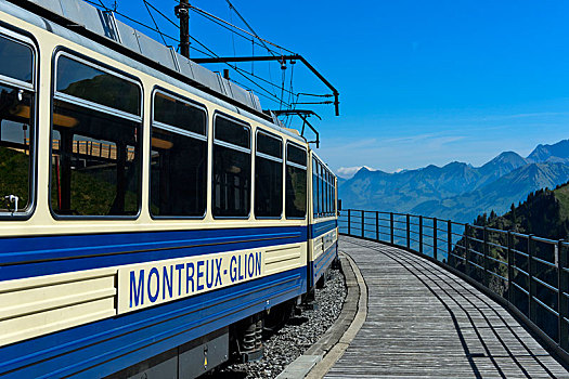 乘客,车厢,齿轨铁路,线条,车站,蒙特勒,沃州,瑞士,欧洲