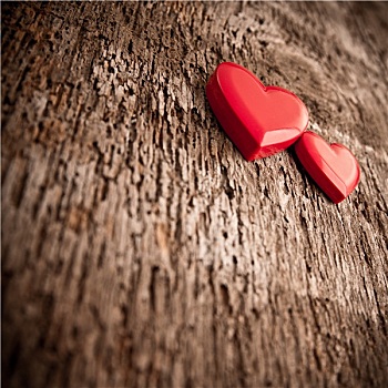 喜爱,红色,心形,木质背景