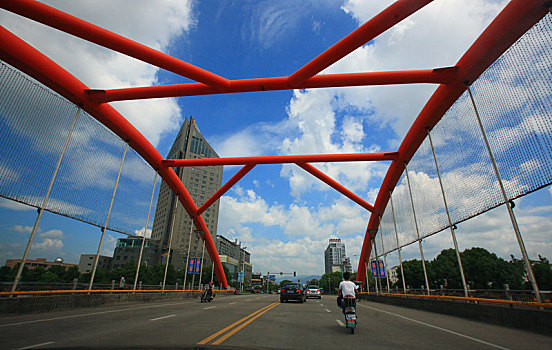 奉化,中山桥,红色,桥梁,道路,交通,城市,蓝天
