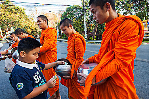 泰国,清迈,僧侣,收集,施舍