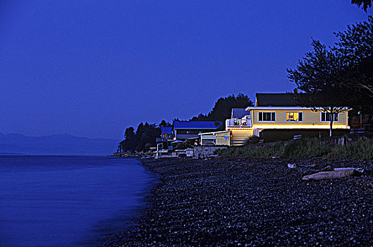 海滩,海滨地区,建筑,发光,黄昏,温哥华岛,不列颠哥伦比亚省,加拿大