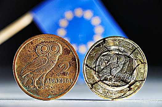 希腊,硬币,缝隙,正面,欧盟盟旗
