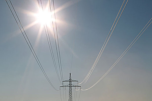 电线,电塔,阳光,石荷州,德国