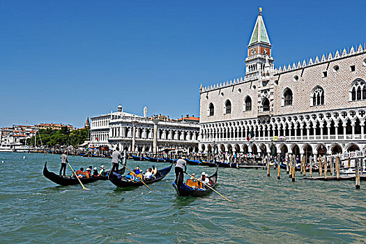 小船,旅游,平底船夫,正面,邸宅,公爵宫,宫殿,威尼斯,威尼托,意大利,欧洲