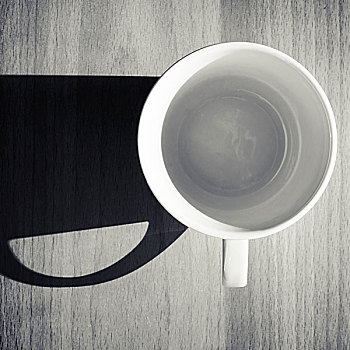 空,白色,陶瓷,咖啡杯,木桌子,背景,暗色,影子