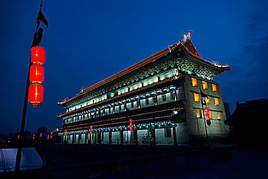 建筑,光亮,夜晚,古城,墙壁,西安,陕西,中国