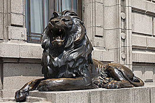 上海浦东发展银行门口的狮子雕塑