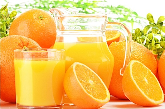 玻璃杯,罐,橙汁,水果