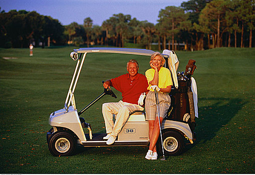 肖像,夫妻,高尔夫球车,佛罗里达,美国
